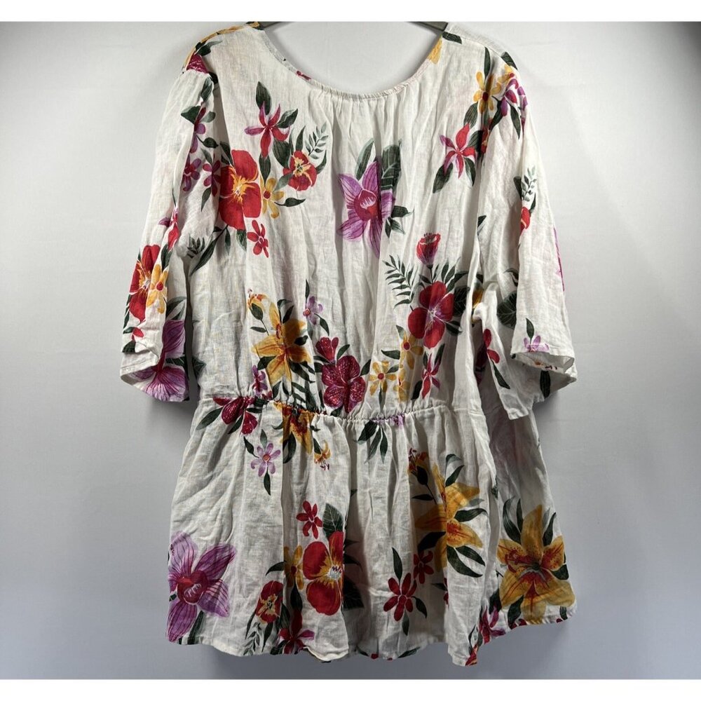 Old Navy Women's Top Plus 3X Tropical Floral Wrap Linen Blend Short Sleeve Y2K - Picture 2 of 9